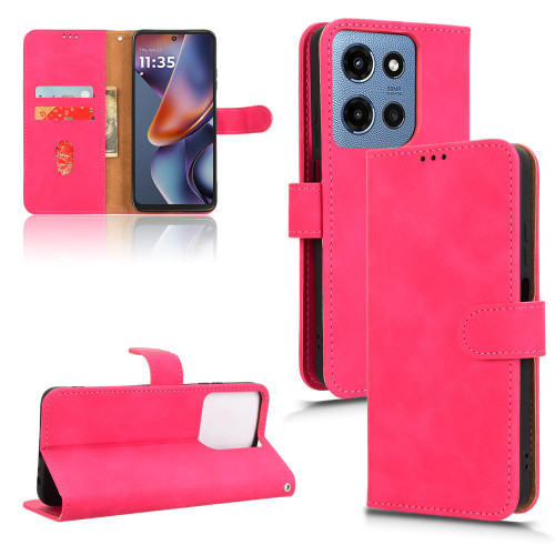 Moto G 2025 Skin Feel Magnetic Flip Leather Phone Case - Rose Red